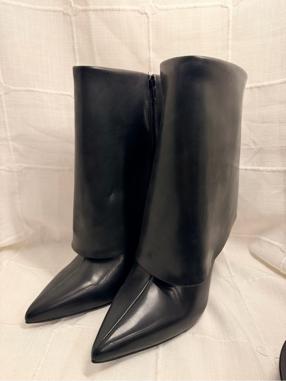 INC Sabeel Black Pointed Toe Stiletto Foldover Boots 9.5M NIB